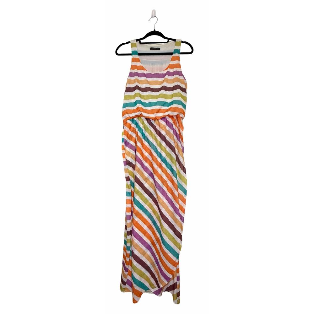 THML Multicolor Rainbow Stripe Sleeveless Maxi Dress Boho Summer Beach Vacation